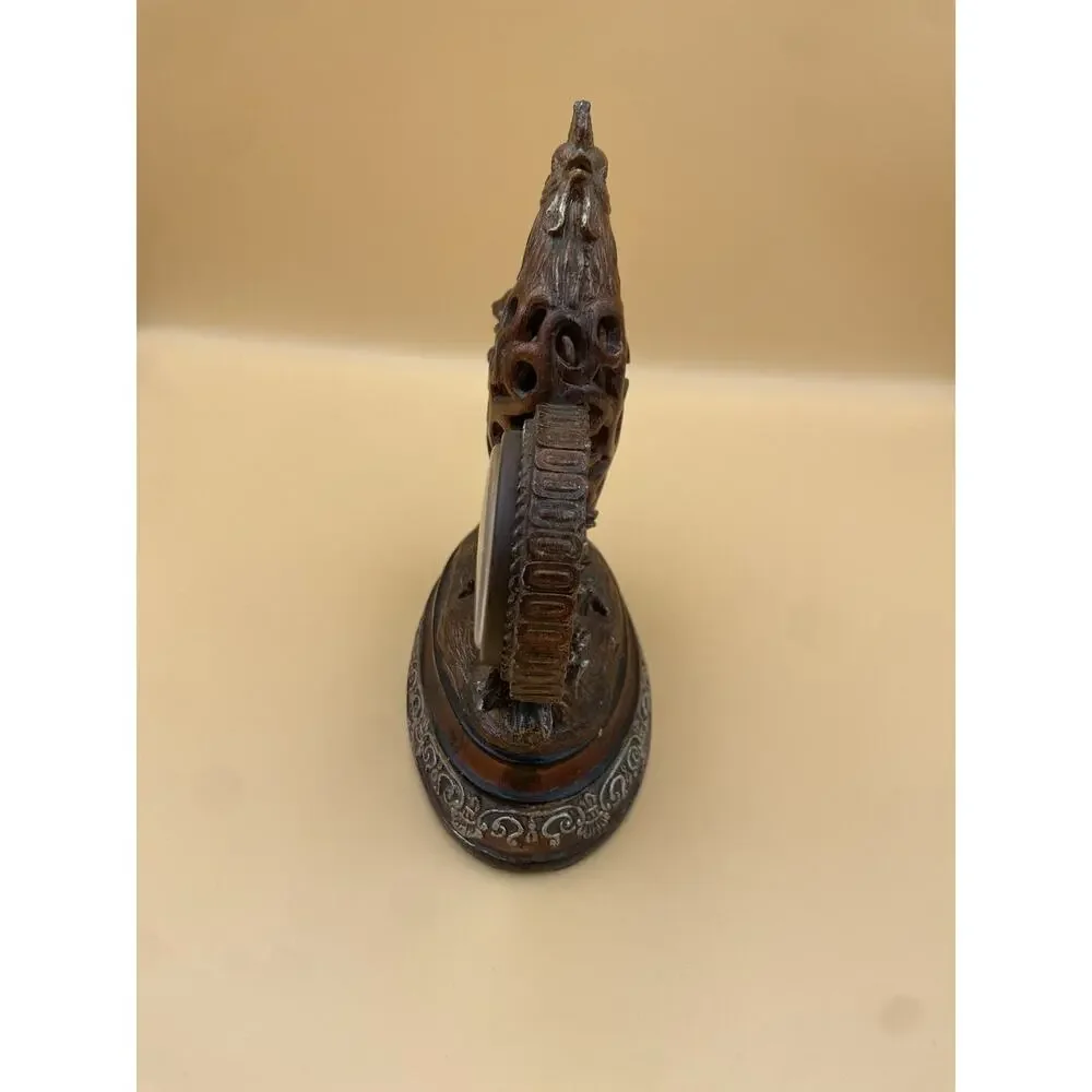 Rooster Resin Desk/Mantel Clock Brown Quartz Battery Analog Roman Numerals 9x8